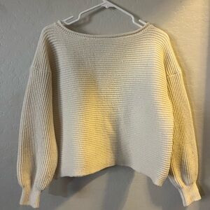 SHEIN Cream Crew Neck Sweater with Balloon Sleeves